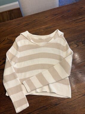moon & madison Cream and Beige Striped Scoop Neck Sweater